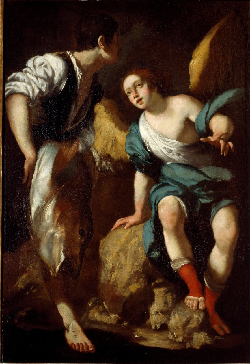 Nuori Tobie ja arkkienkeli Rafael (Tobie ja enkeli) Bernardo Strozzin (1581-1644) maalaus 1600-luvulta Geenit, yksityinen kokoelma tekijältä Bernardo Strozzi
