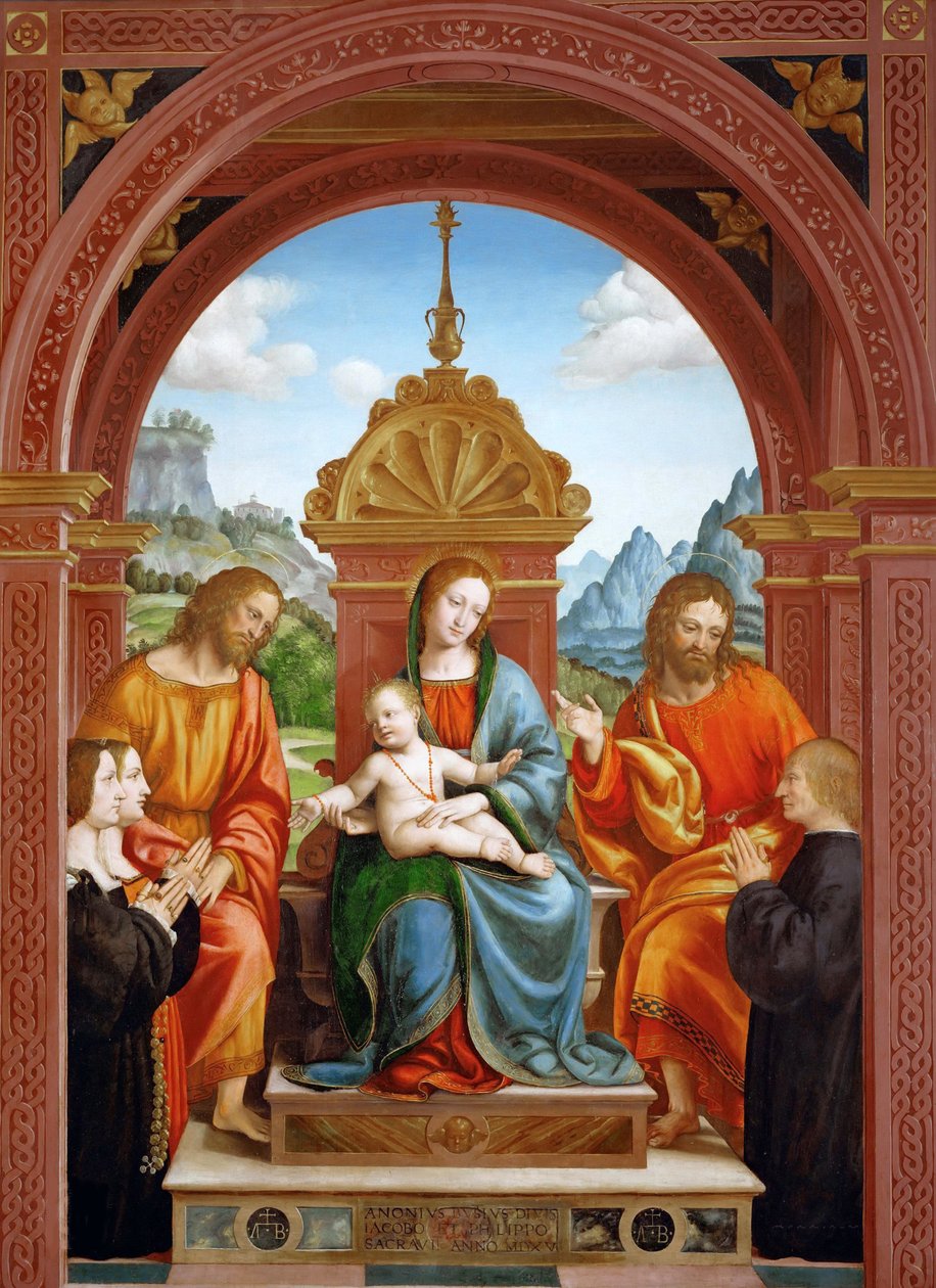 Madonna ja lapsi pyhien Jaakobin, Philipin ja Antonio Bustin perheen kanssa, 1515-1517. tekijältä Bernardo Zenale