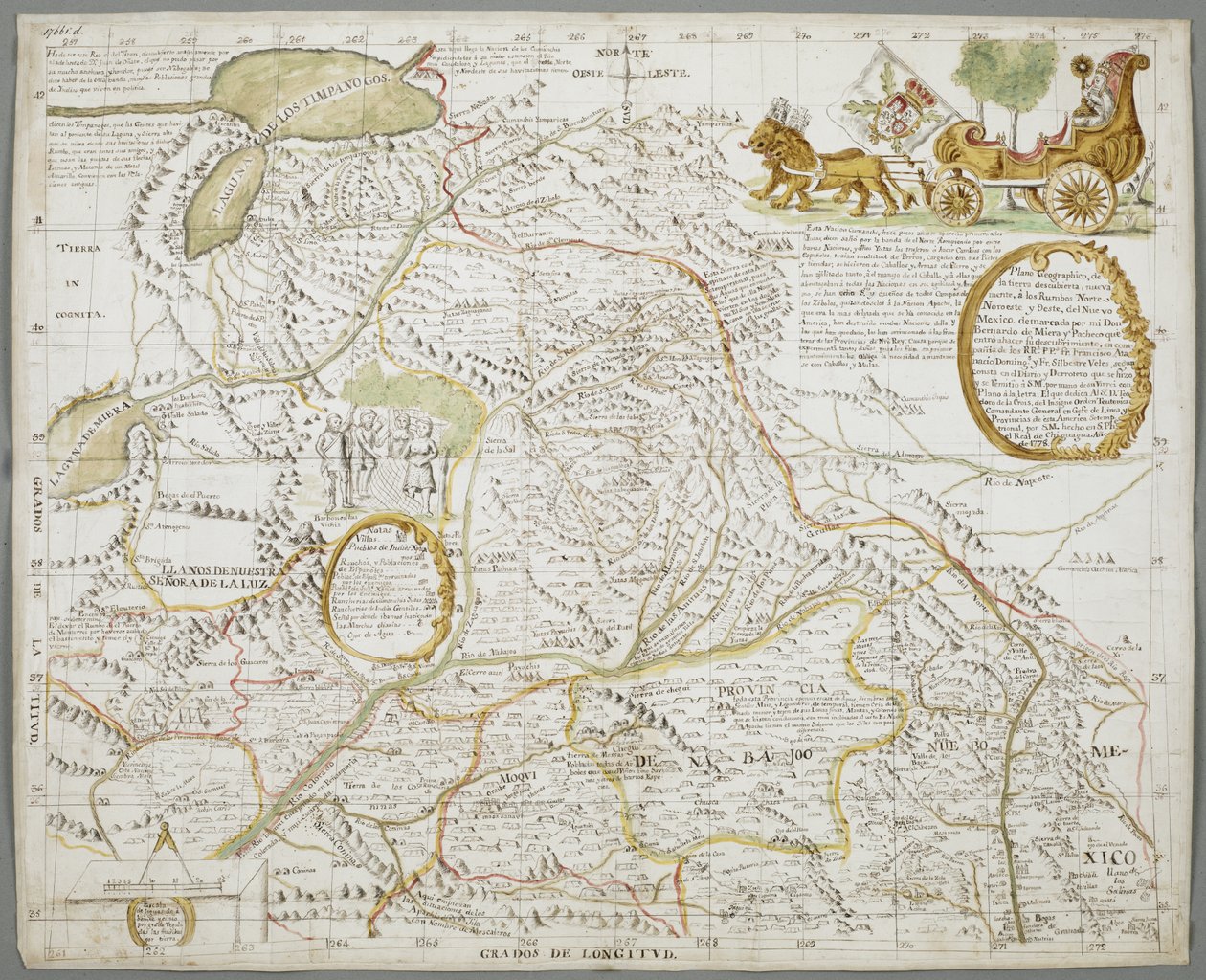 Kartta New Mexicon osista tekijältä Bernardo de Miera y Pacheco