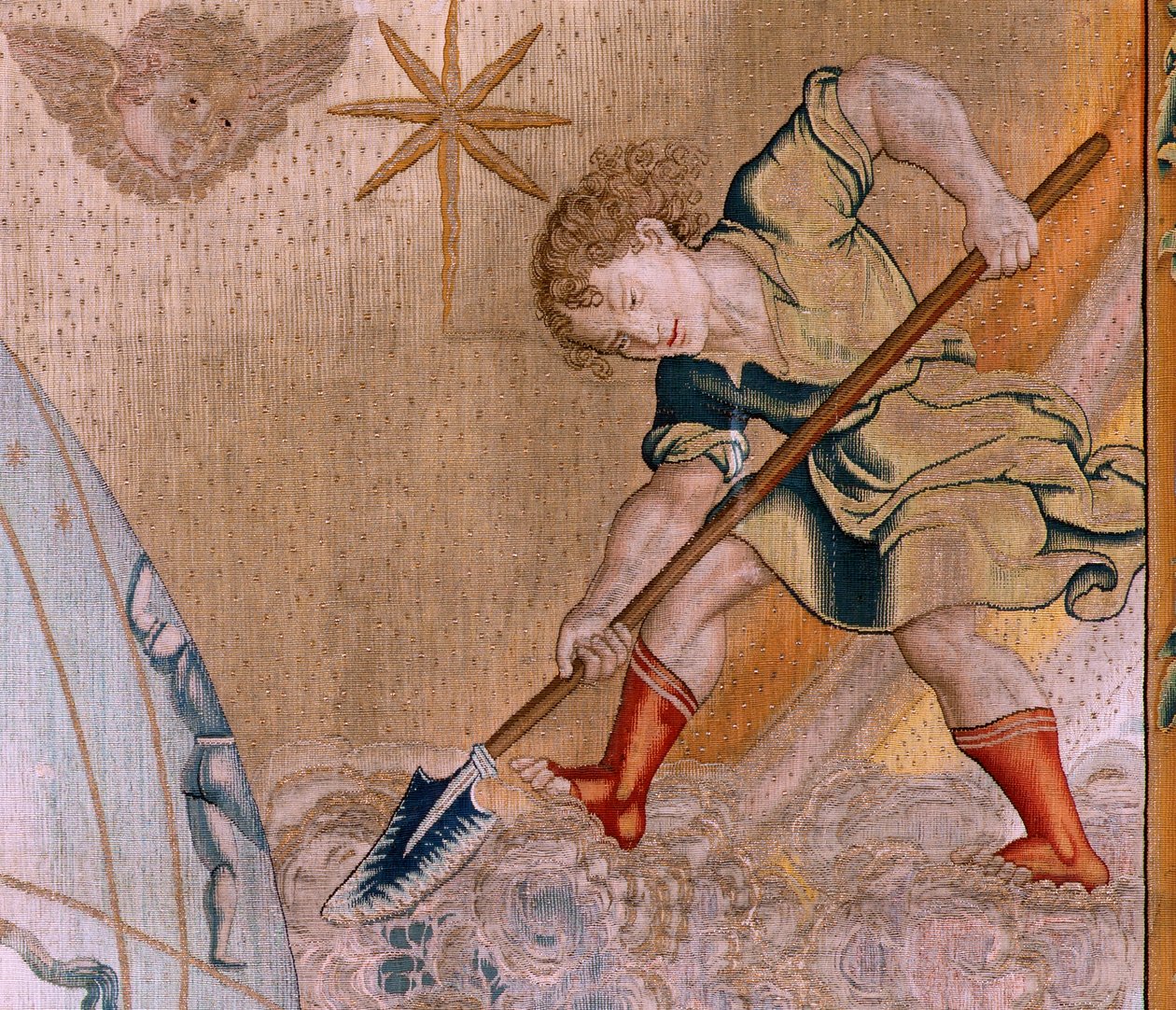 Flanderin kuvakudos. Sarja The Spheres. Taivaanpalloa tukeva Hercules (Hércules sostiene la esfera celeste). Ensimmäinen kuvakudos sarjassa. Mallina Barend van Orley tai Pieter Coecke van Aelst. 1525-1530. Valmistus Joris Vezeleer (Georg Wezeler)?, B tekijältä Bernart van (attr. to) Orley