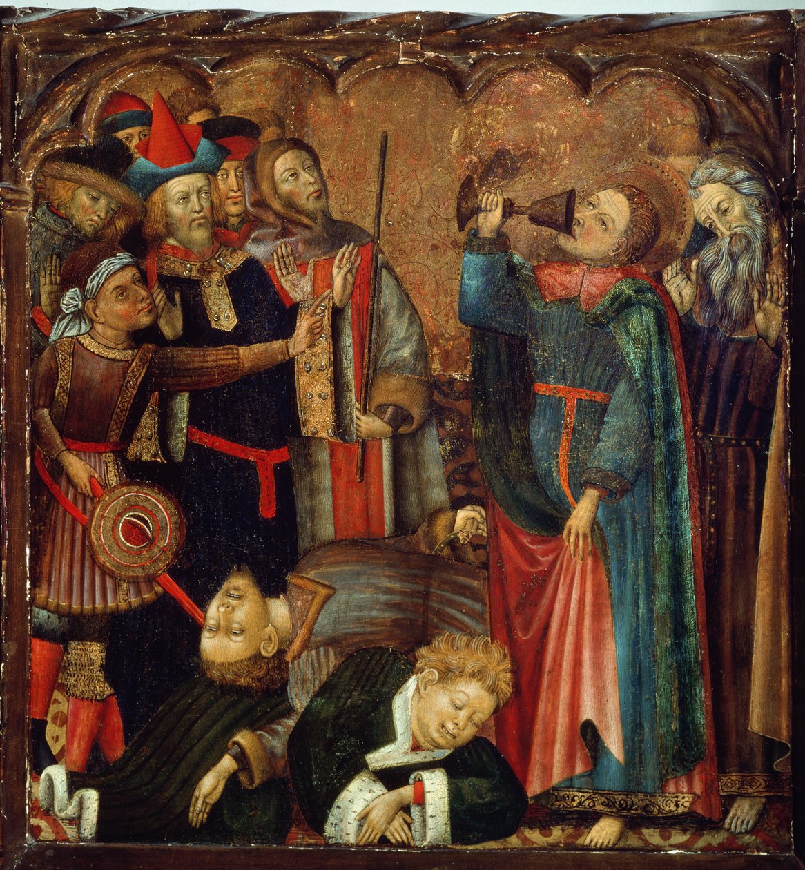 Pyhä Johannes evankelista juo myrkytystä maljasta (tempera paneelissa) tekijältä Bernat Martorelli