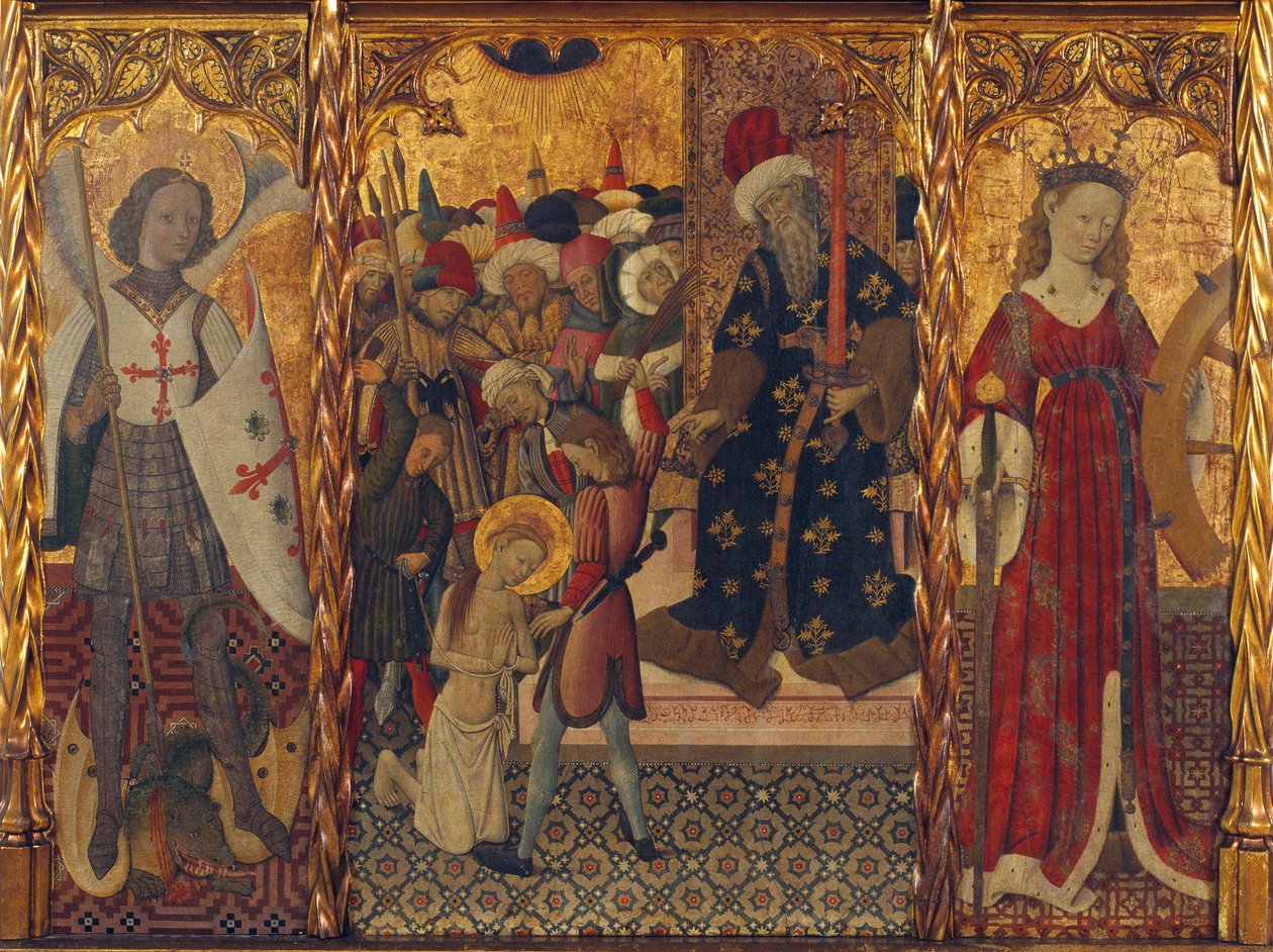 Pyhä Mikael, Pyhän Eulalian ja Pyhän Katariinan marttyyrikuolema, noin 1442-1445 tekijältä Bernat Martorell the Elder