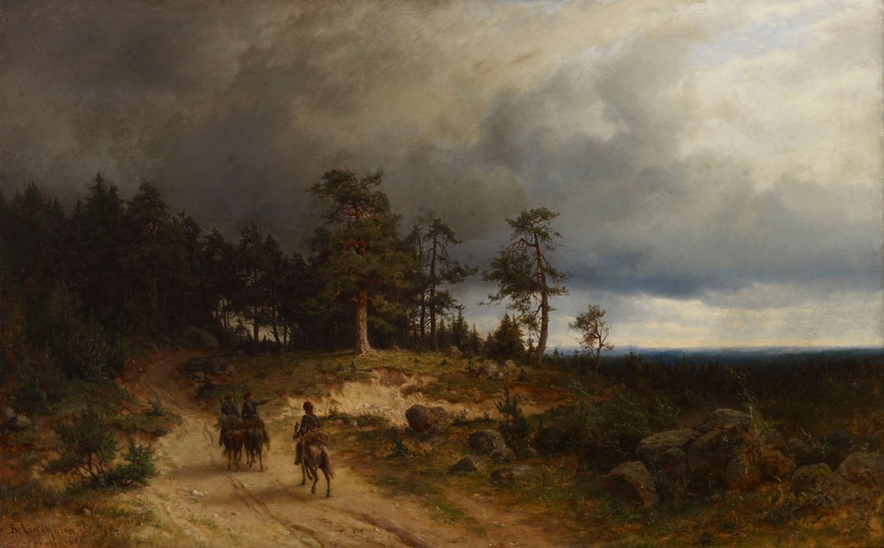 Itä-Suomen maisema ratsukasakoiden kanssa tekijältä Berndt Lindholm