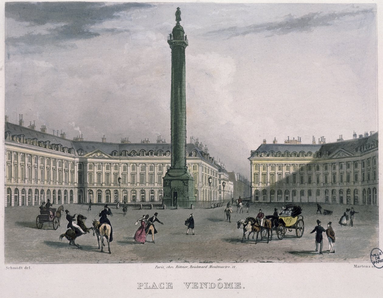 Place Vendome, 1832 (värikaiverrus) tekijältä Bernhard Schmidt