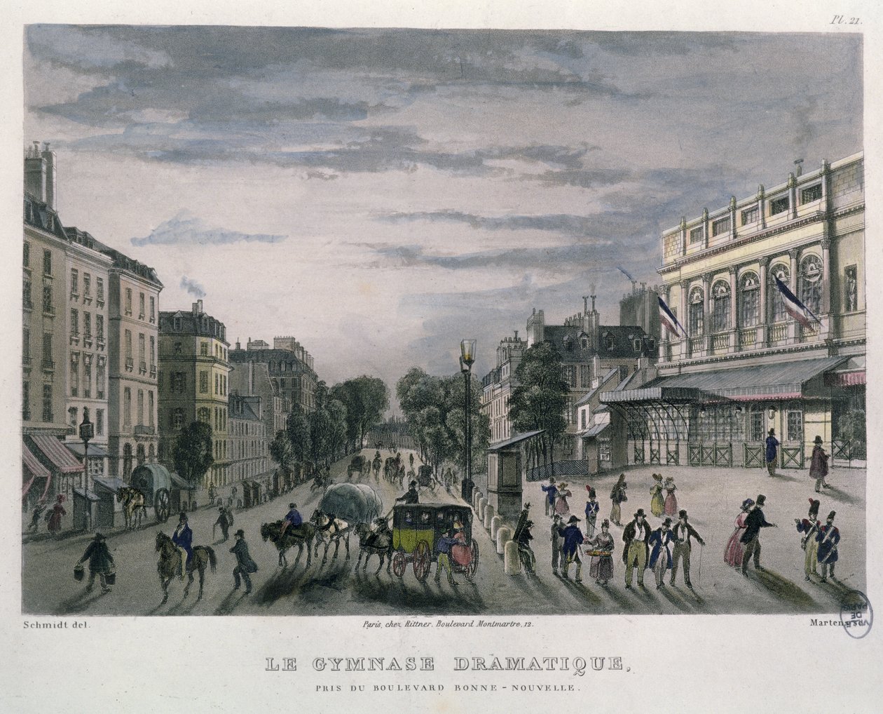 The Gymnase Dramatique -teatteri, Pariisi, 1832 (värikaiverrus) tekijältä Bernhard Schmidt
