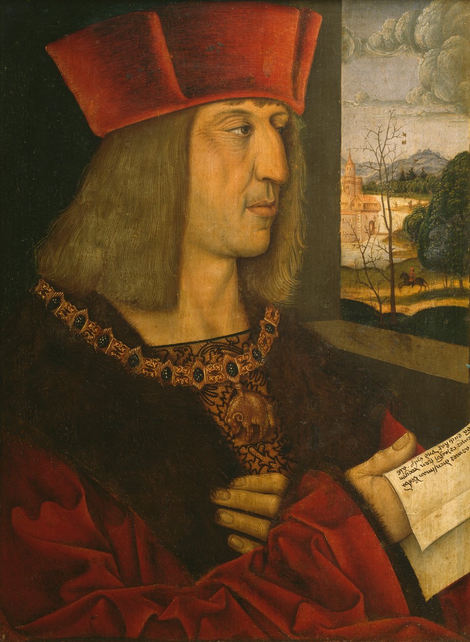 Keisari Maximilian I, kopio kadonneesta alkuperäiskappaleesta (öljy puupaneelille). tekijältä Bernhard Strigel