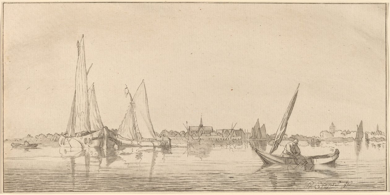 River with Town, 1775. finlandès tekijältä Bernhard Schreuder
