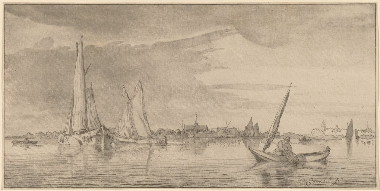 Joki kaupungin kanssa, 1775. tekijältä Bernhard Schreuder