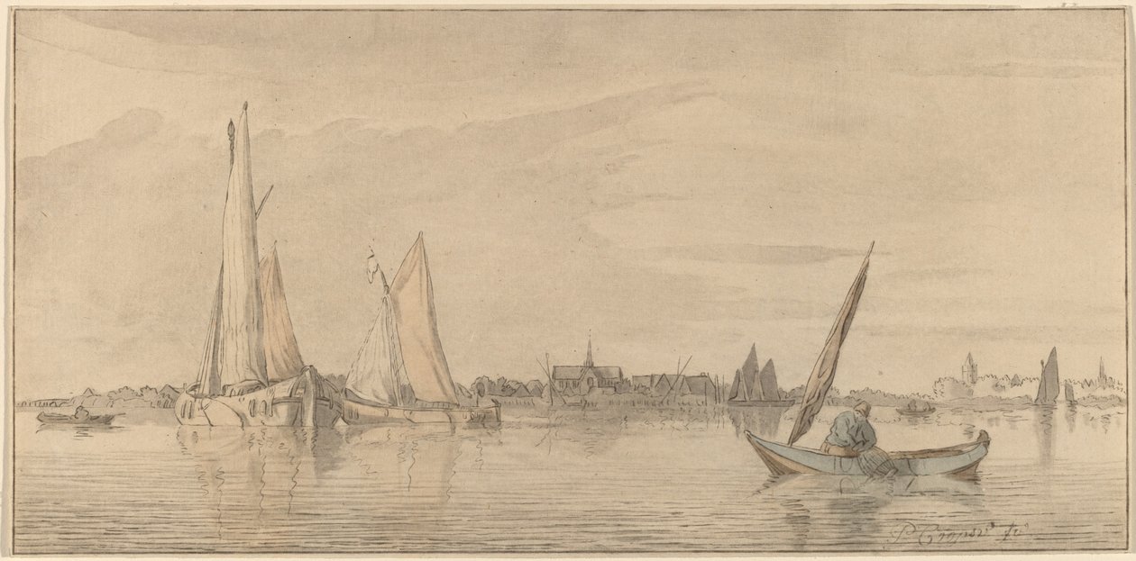 Joki kaupungin kanssa, 1775. tekijältä Bernhard Schreuder