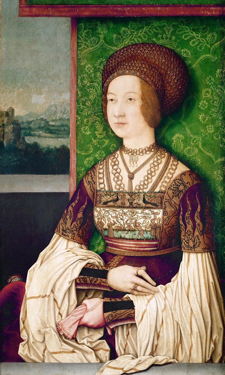 Keisari Maximilian I:n perhe: keisarinna Bianca Maria (Blanche-Marie) Sforzan (1472-1510) muotokuva"" - Bianca Maria Sforzan (1472-1510), Strigel, Bernhardin Pyhän Rooman keisarin, Maximilian I:n toisen vaimon muotokuva (noin 1460-1528) (tai l tekijältä Bernhard Strigel