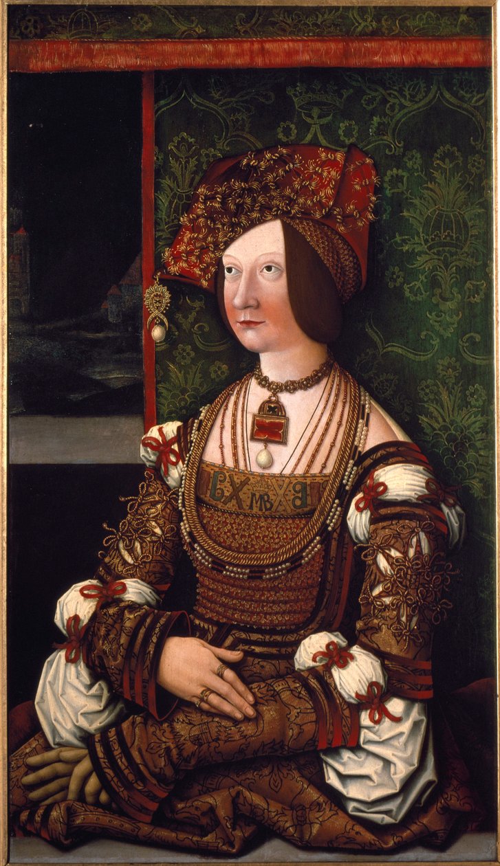 Impress Bianca Maria (Blanche-Marie) Sforzan muotokuva (maalaus) tekijältä Bernhard Strigel