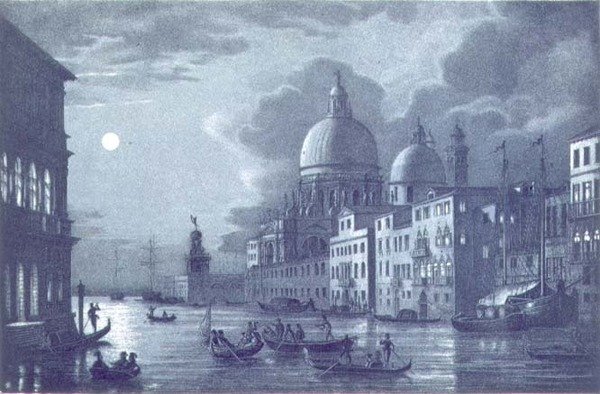 Canal Grande ja Santa Maria della Salute, Venetsia, kaiverrus Brizeghel (litho) tekijältä Berselli (after)