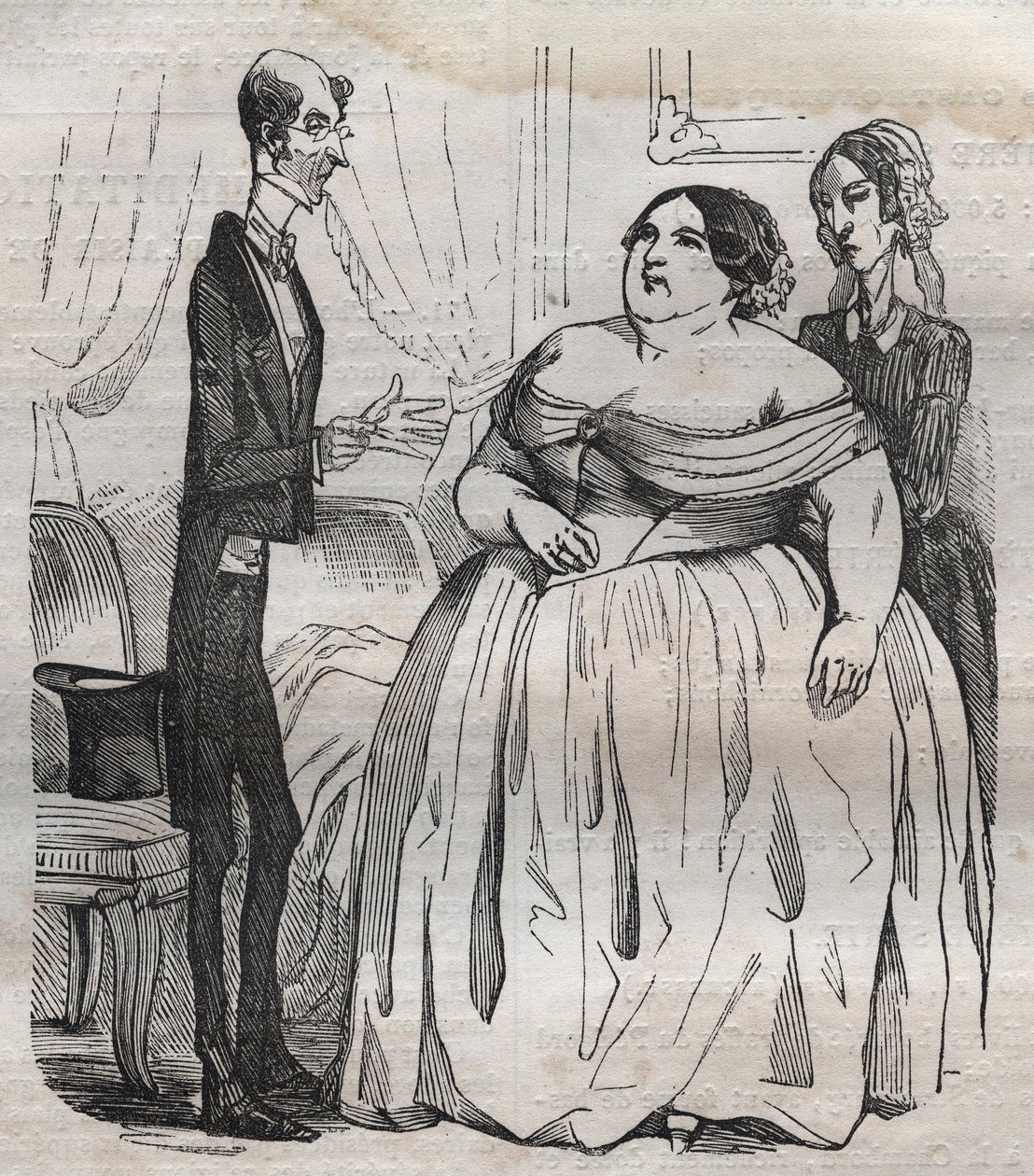 Gourmands - lihavuus ja laiha - kaiverrus Jean Anthelme Brillat Savarinin (Brillat-Savarin) "La Physiologie du gout" tekijältä Bertall