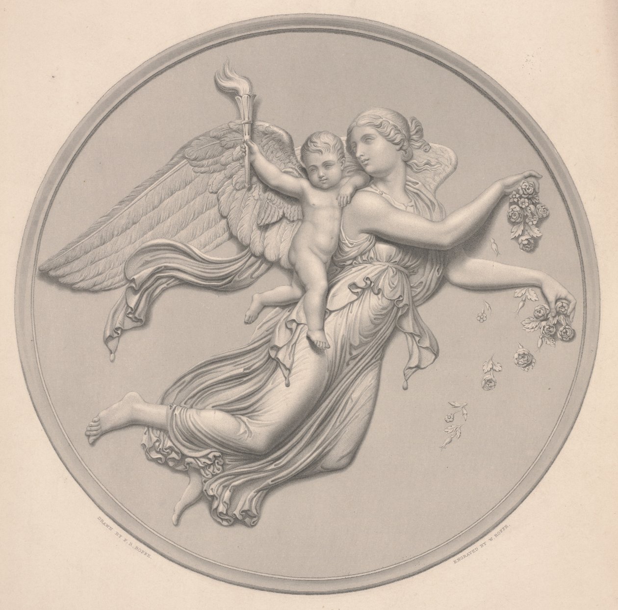 Aamu, piirtänyt F. R. Roffe (fl.1850-63), kaivertanut William Callio Roffe (1817-89), 1800-luvun puoliväli (kaiverruskopio) tekijältä Bertel (after) Thorvaldsen