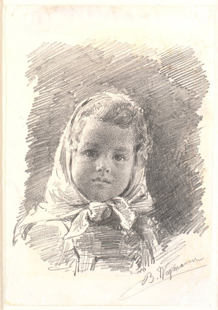 Muotokuva pienestä tytöstä huivi päänsä ympärillä tekijältä Bertha Wegmann