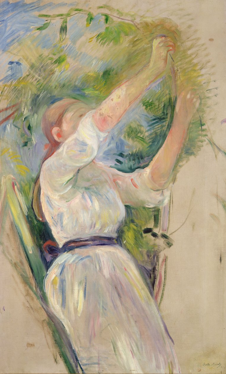 Tyttö poimii kirsikoita, 1891 tekijältä Berthe Morisot