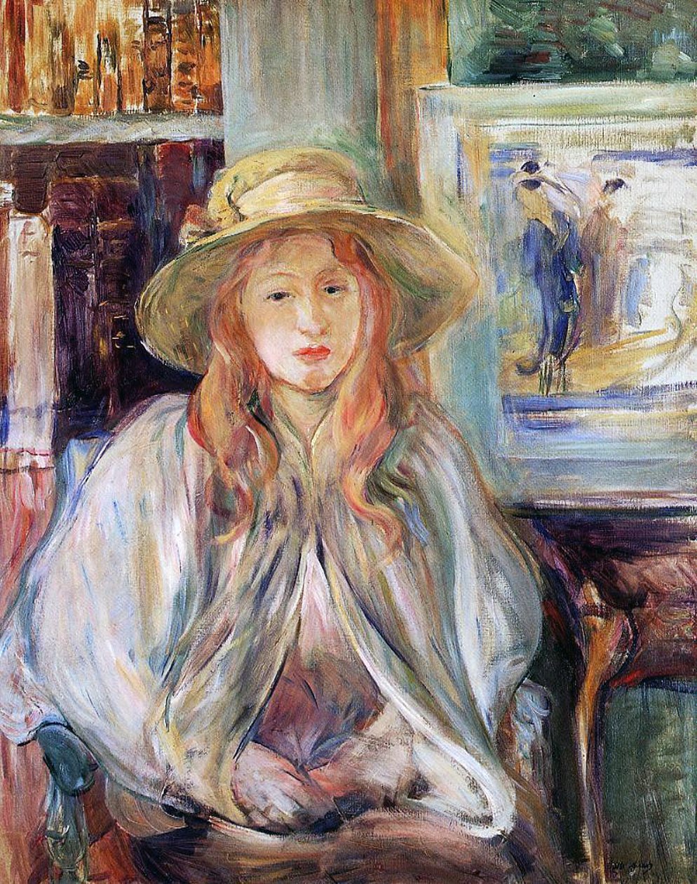 Julie Manet olkihattu päässä, 1892 kankaalle) tekijältä Berthe Morisot