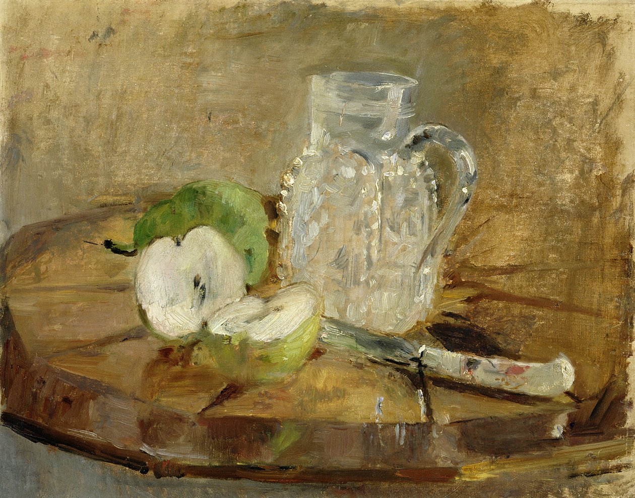 Asetelma, jossa on leikattu omena ja kannu, 1876 tekijältä Berthe Morisot