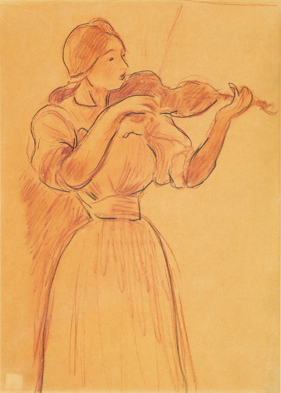 Viulu, 1894 (kynä ja punainen liitu paperille) tekijältä Berthe Morisot
