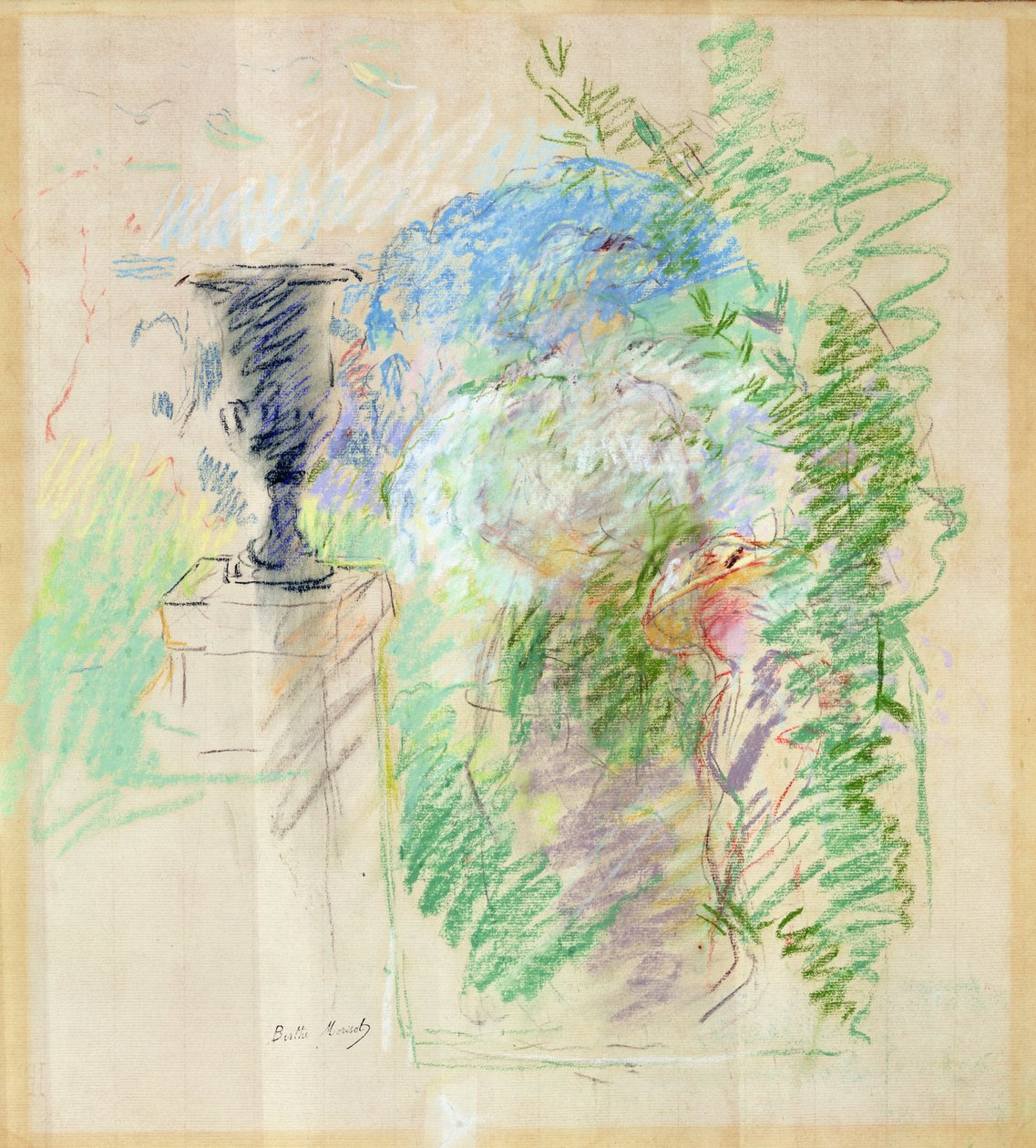 Maljakko puutarhassa, 1890 (pastelli paperille) tekijältä Berthe Morisot