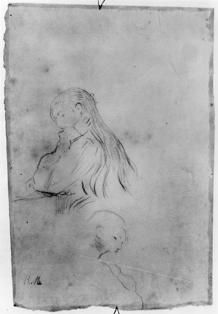 Nuori tyttö kirjoittaminen, 1891 (hiili paperille) tekijältä Berthe Morisot