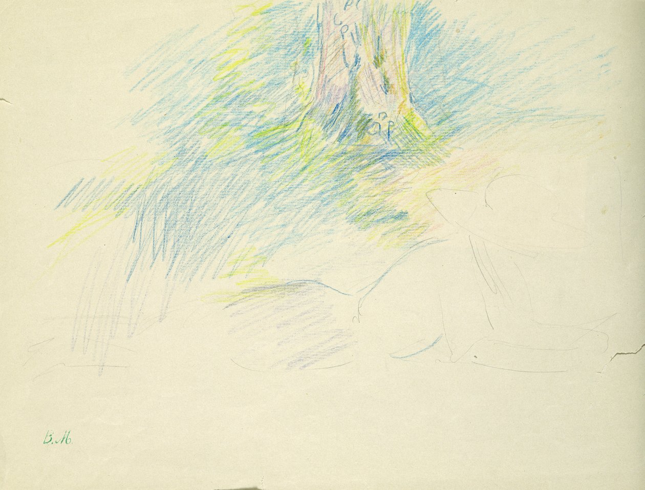 Nuori tyttö makaamassa puun alla, 1891 (värikynä paperille) tekijältä Berthe Morisot