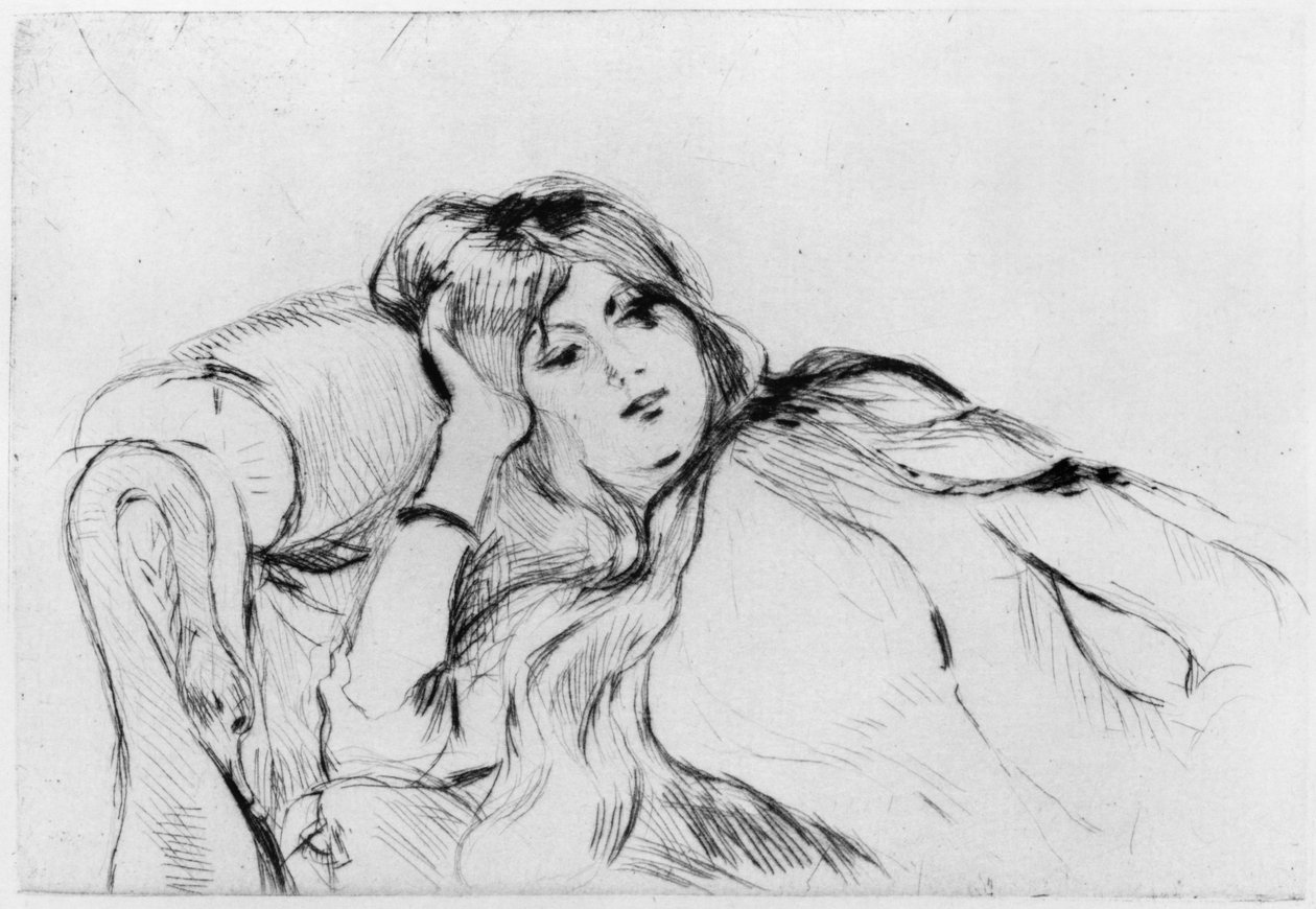 Nuori nainen levossa, 1889 (kuivapiste) tekijältä Berthe Morisot