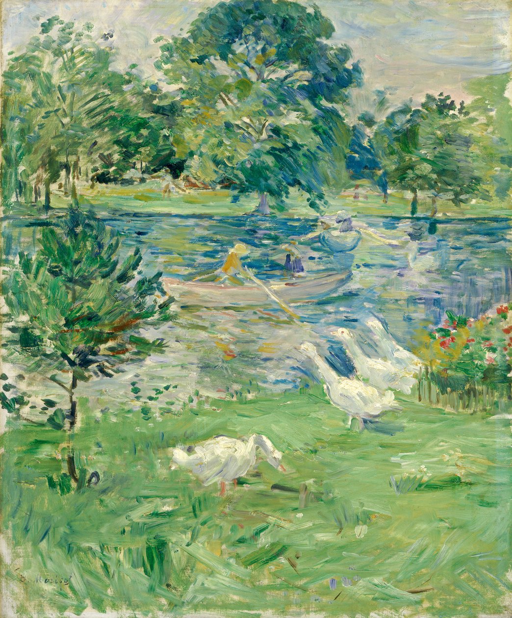 Tyttö veneessä hanhien kanssa, 1889 tekijältä Berthe Morisot