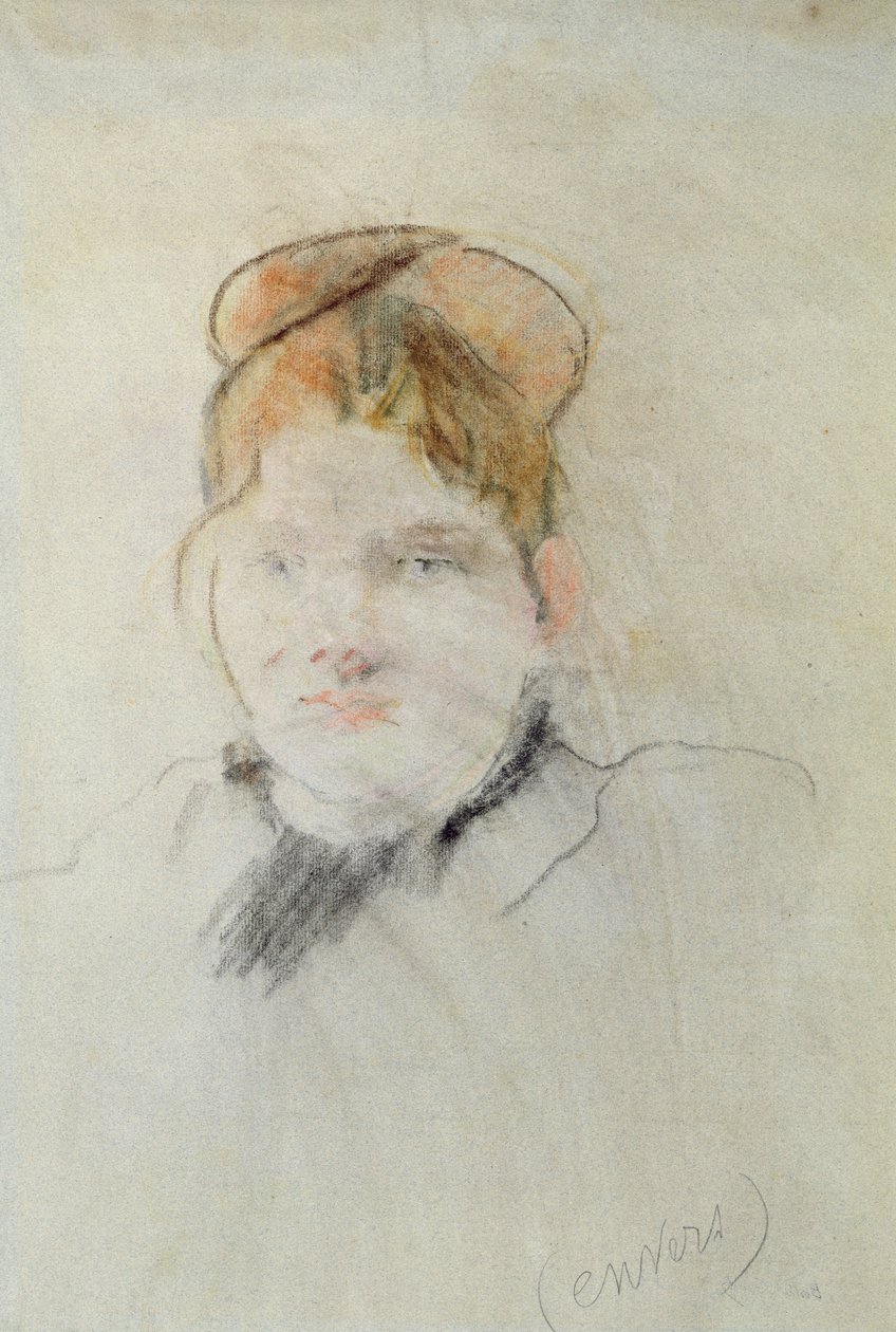 Naisen pää, 1886 (pastelli paperille) tekijältä Berthe Morisot