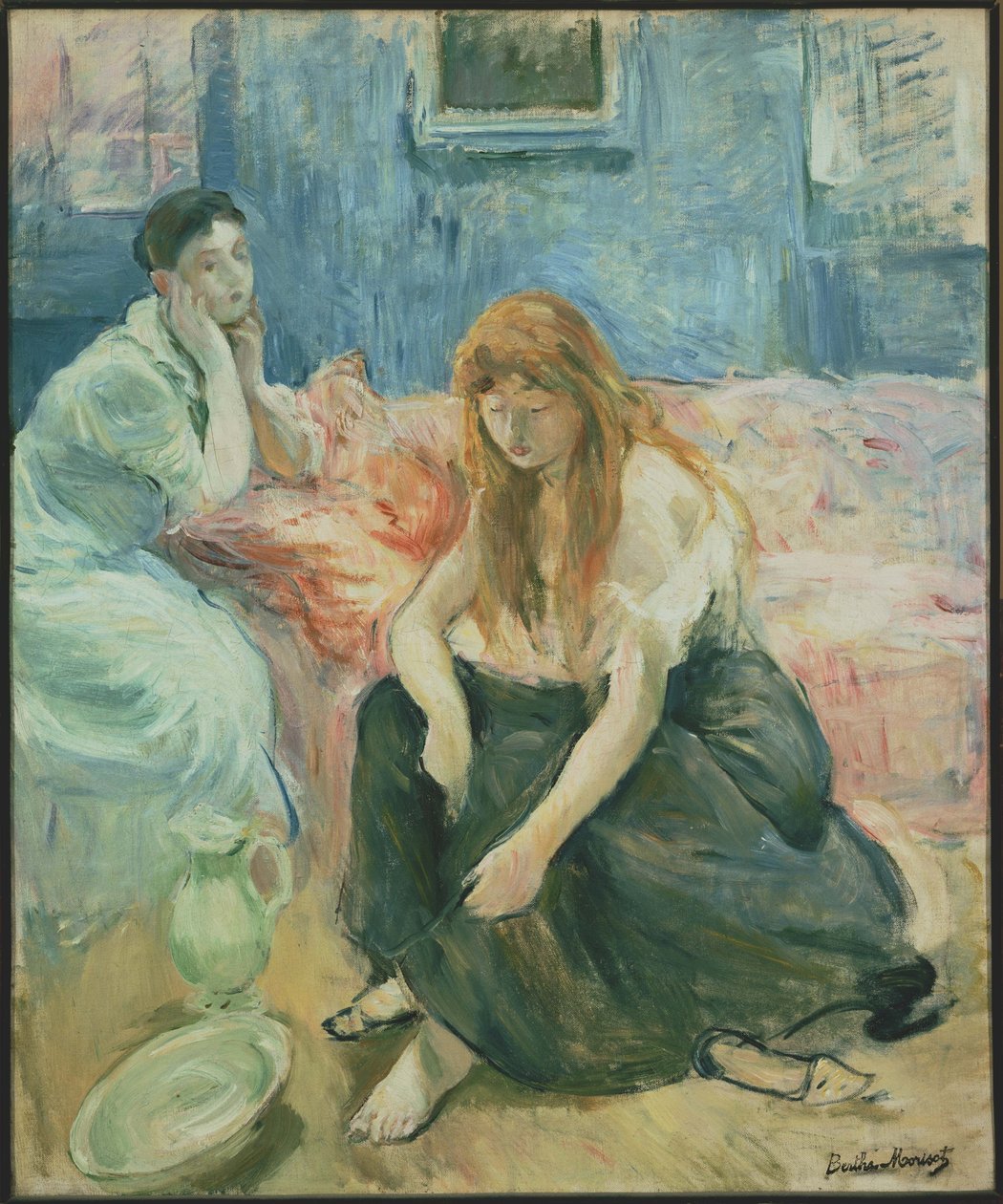 Nuoria naisia laittautumassa (taiteilijan antama nimi) tekijältä Berthe Morisot