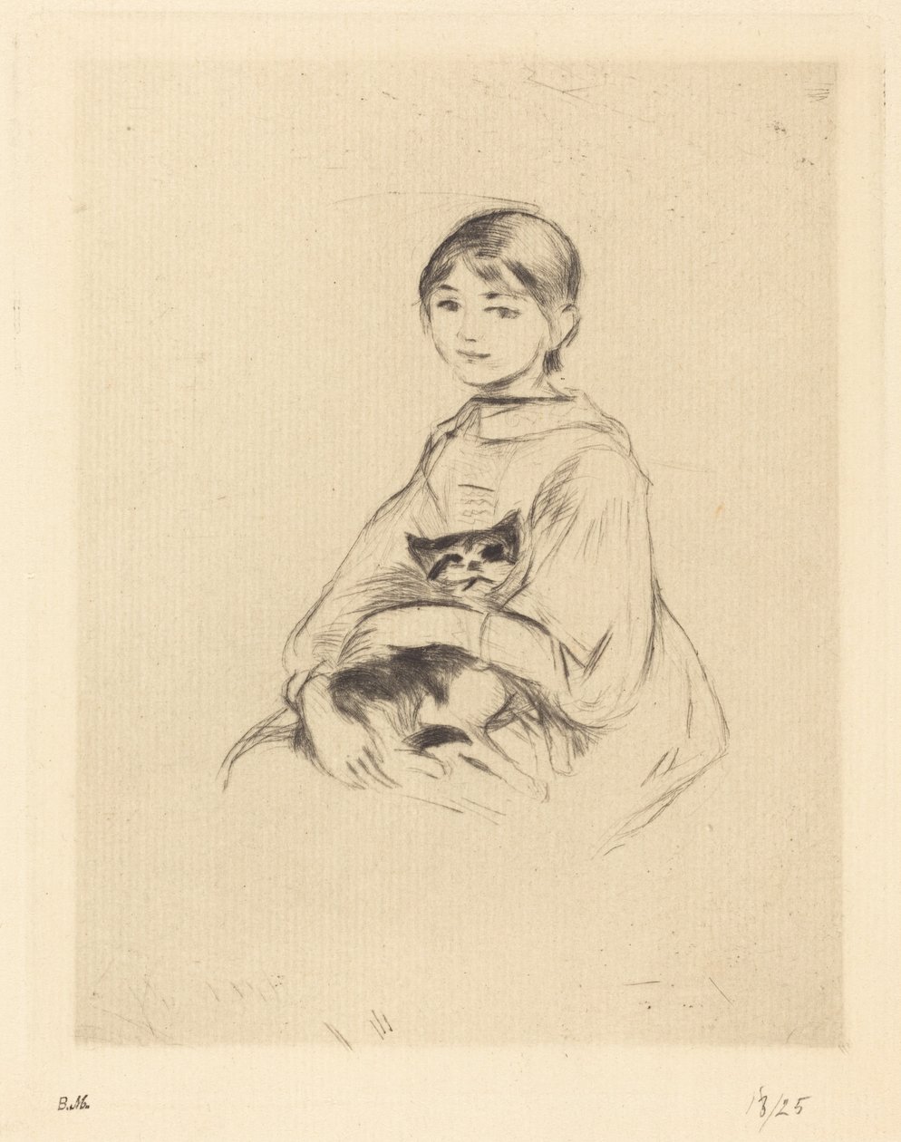 Julie Manet, joka pitelee kissaa sylissään tekijältä Berthe Morisot