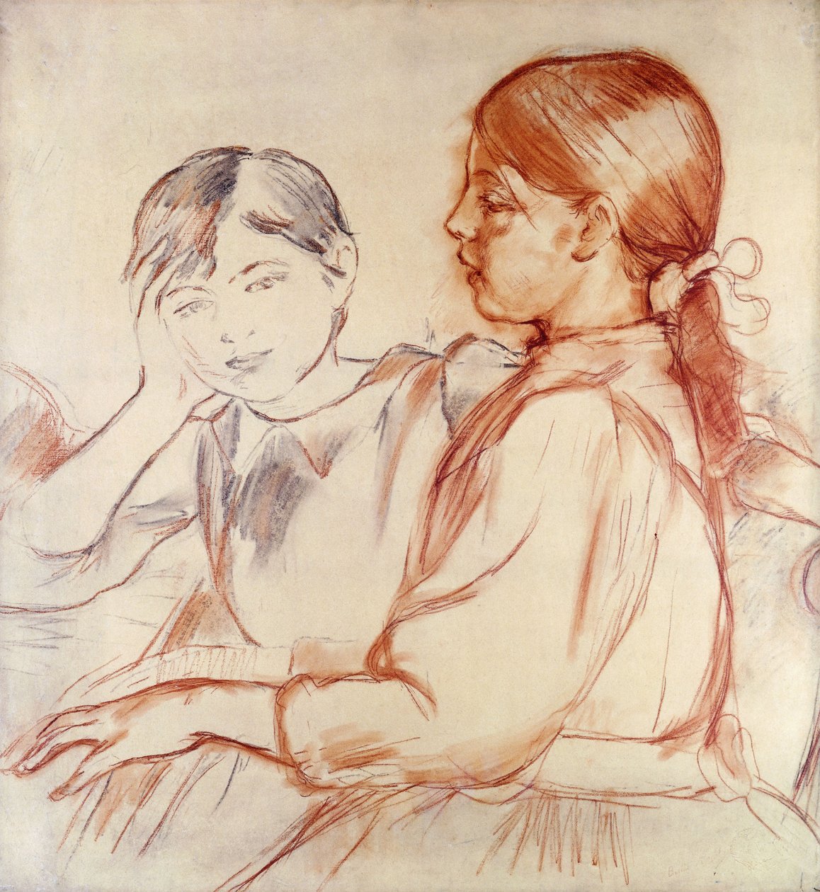 Julie Manet ja Jeannie Gobillard pianolla; Julie Manet ja Jeannie Gobillard au Piano, 1887-88 tekijältä Berthe Morisot