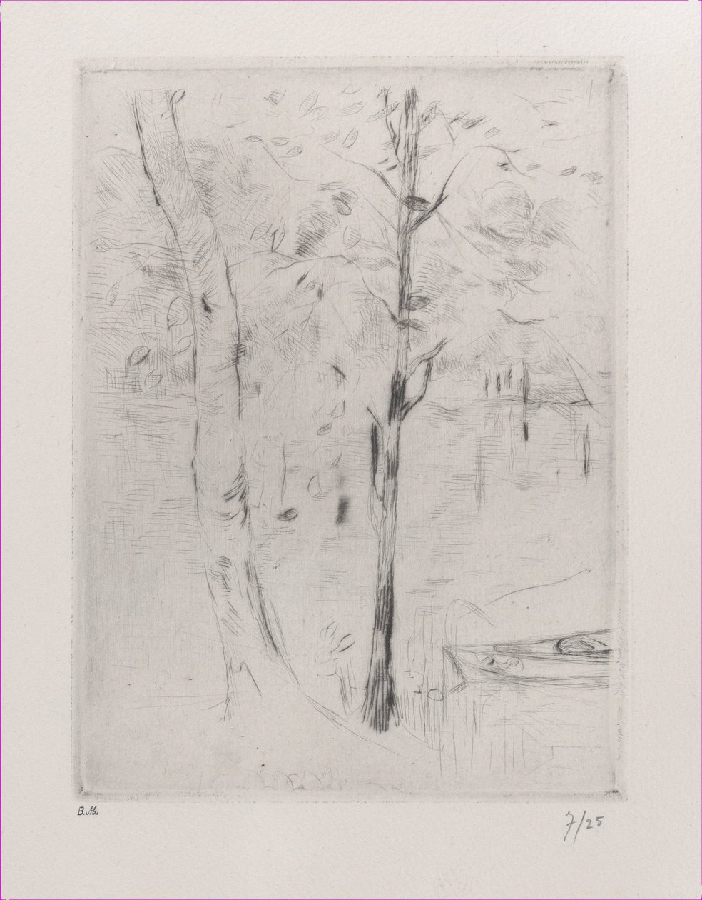 Maisema Puunrunkoja lähellä jokea, 1888. tekijältä Berthe Morisot