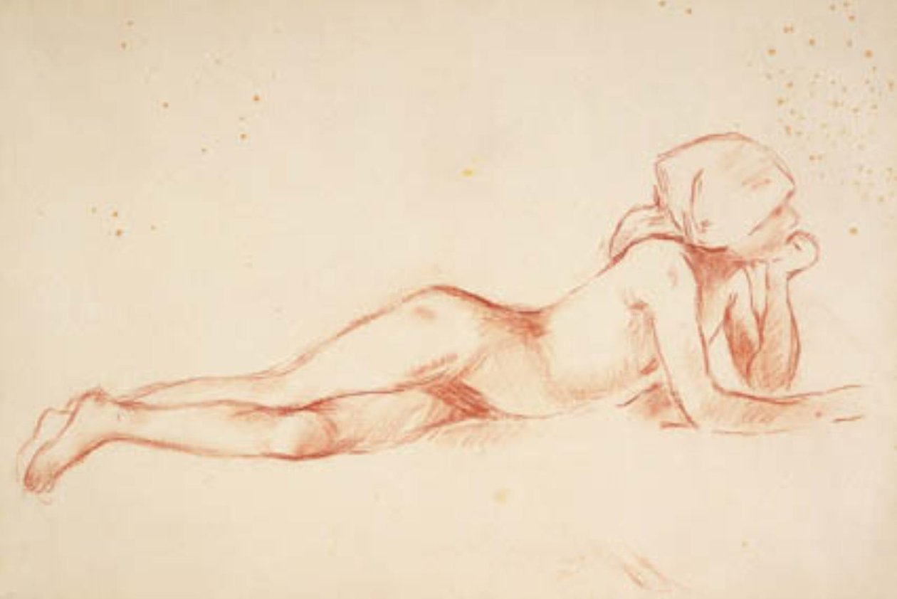 Makaa, alaston nuori tyttö huivi päänsä ympärillä tekijältä Berthe Morisot
