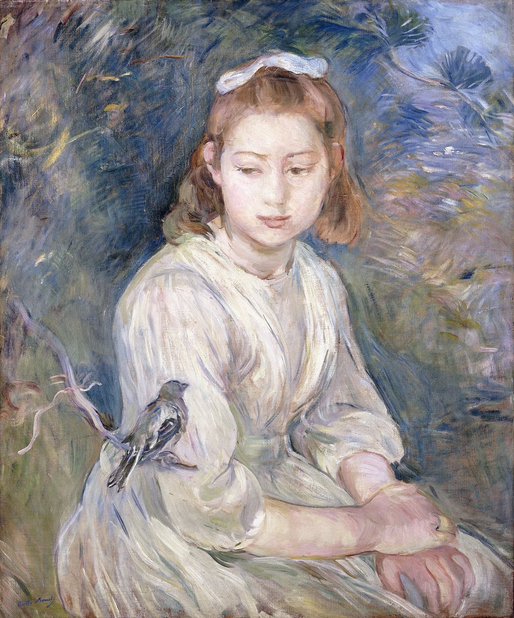 Pieni tyttö linnun kanssa, 1891 tekijältä Berthe Morisot