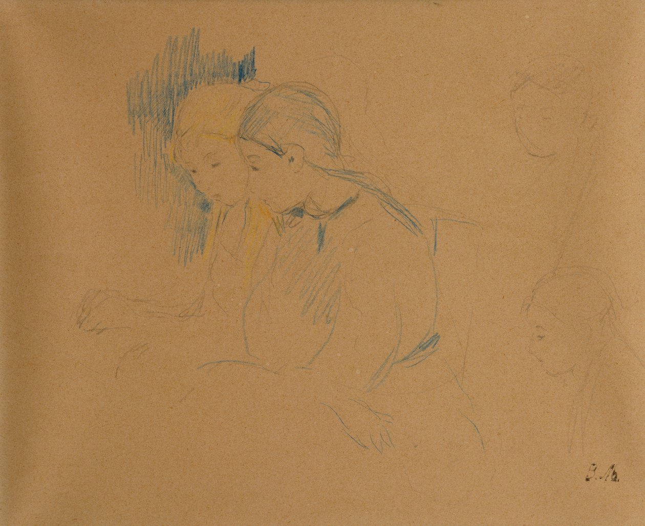 Nuorten tyttöjen muotokuva (väriliidut ja lyijykynä) tekijältä Berthe Morisot