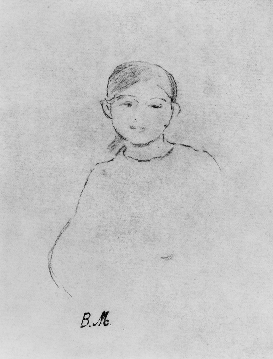Nuoren tytön muotokuva, 1887 (musta lyijy paperilla) tekijältä Berthe Morisot