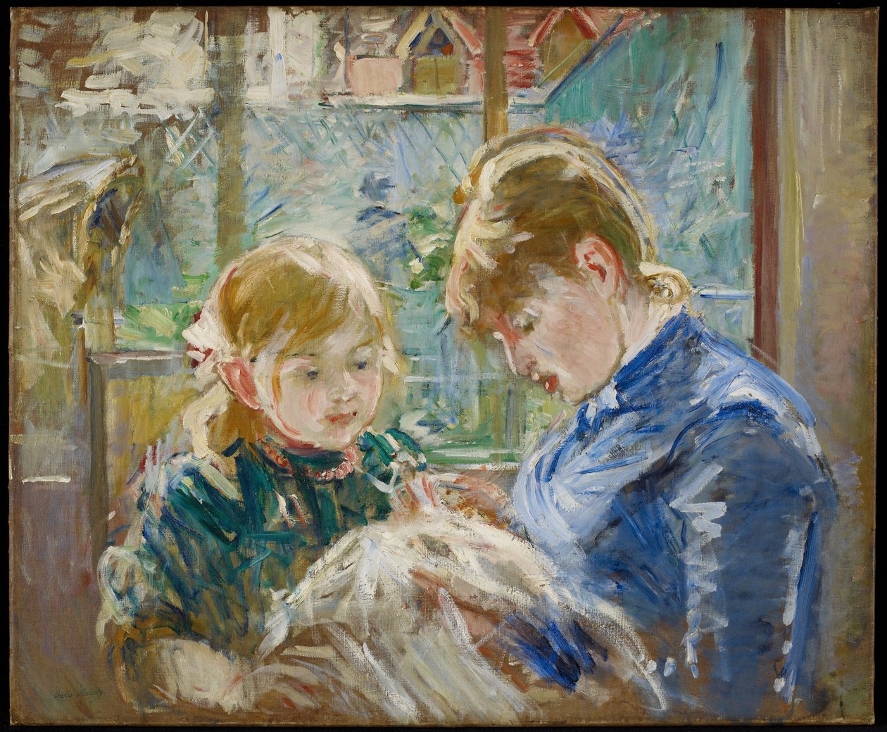 Taiteilijan tytär Julie lastenhoitajansa kanssa tekijältä Berthe Morisot