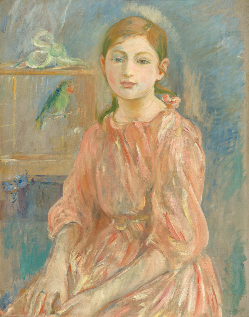 Taiteilijan tytär papukaija kanssa, 1890. tekijältä Berthe Morisot