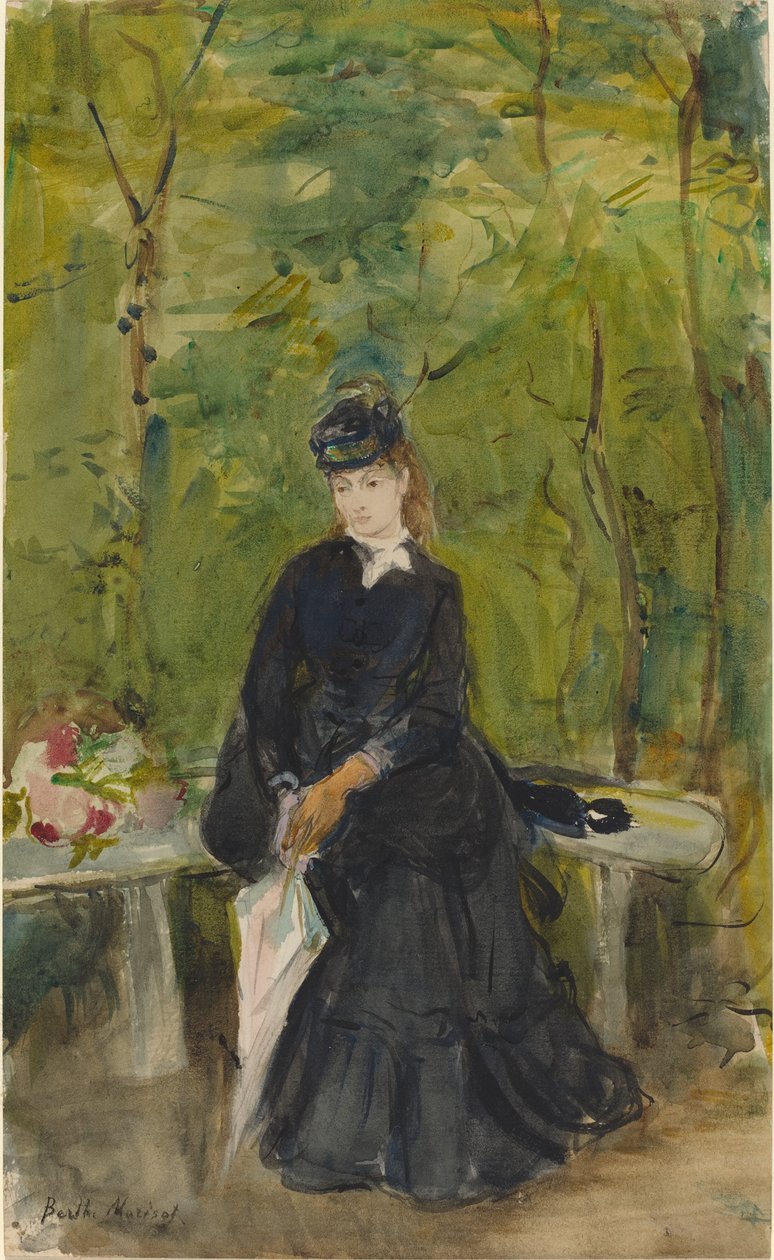 Taiteilijan sisar Edma istuu puistossa tekijältä Berthe Morisot