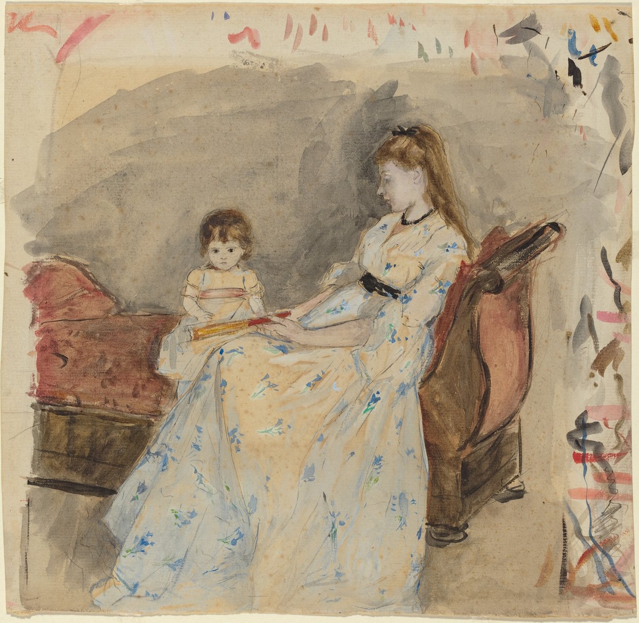 Taiteilijan sisar Edma tyttärensä Jeannen kanssa tekijältä Berthe Morisot