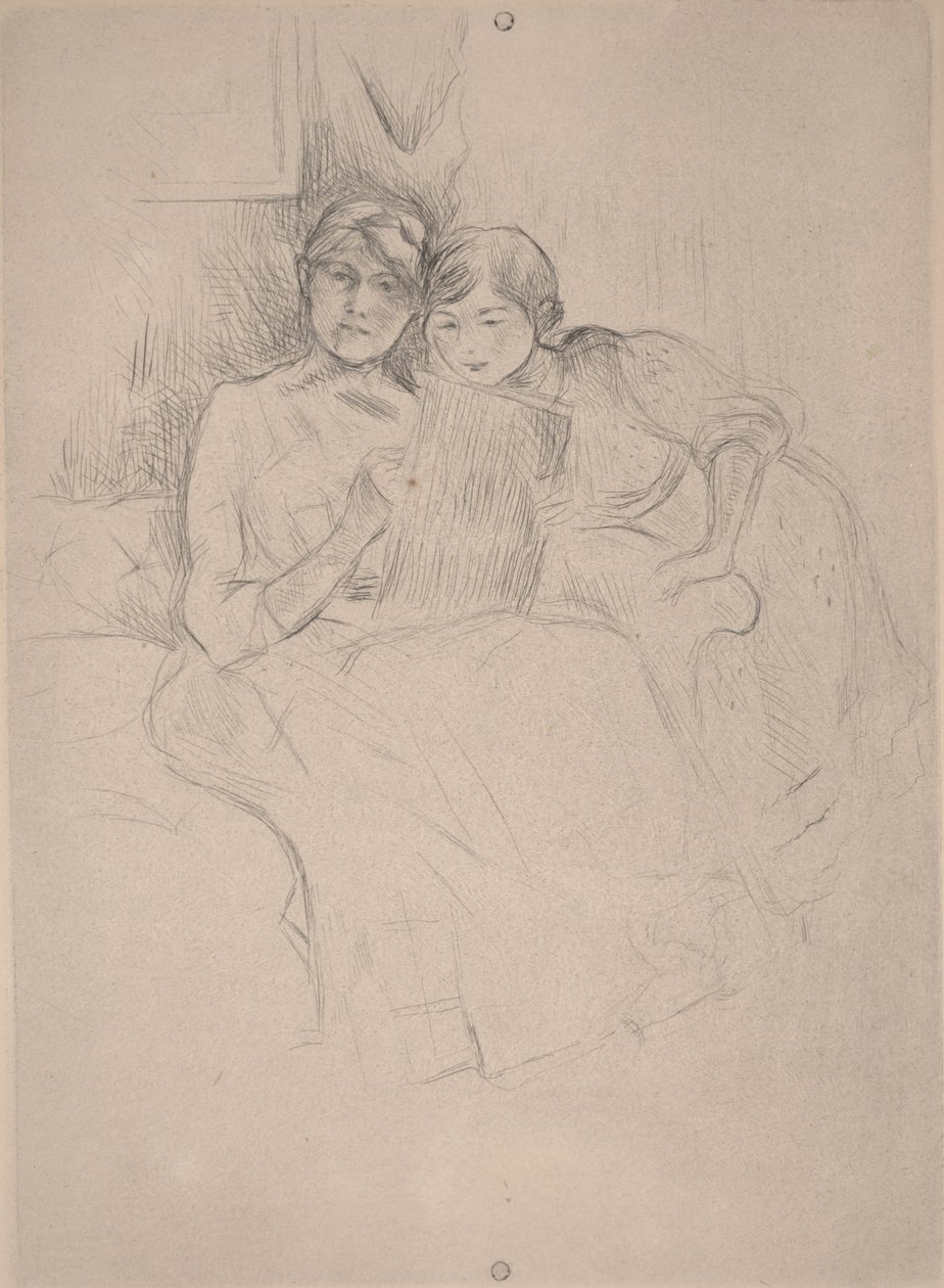 Piirustustunti - Berthe Morisot piirtää tyttärensä kanssa, n. 1889-90 (kuivakärki) tekijältä Berthe Morisot