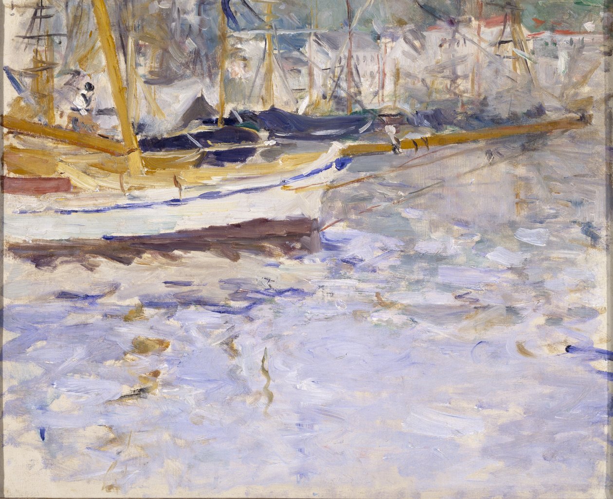Nizzan satama, talvi 1881-82 (öljy kankaalle) tekijältä Berthe Morisot