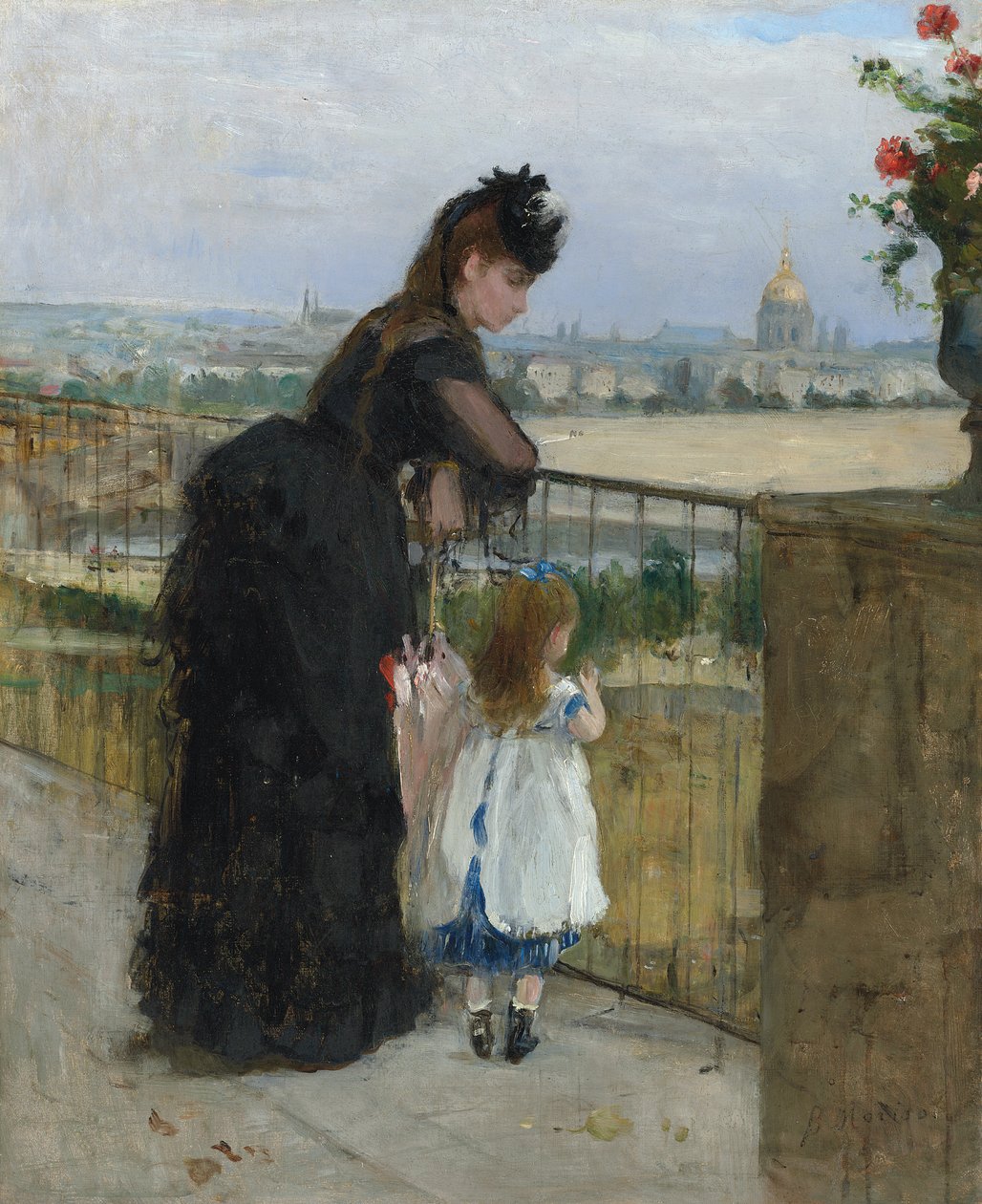 Nainen ja lapsi parvekkeella tekijältä Berthe Morisot