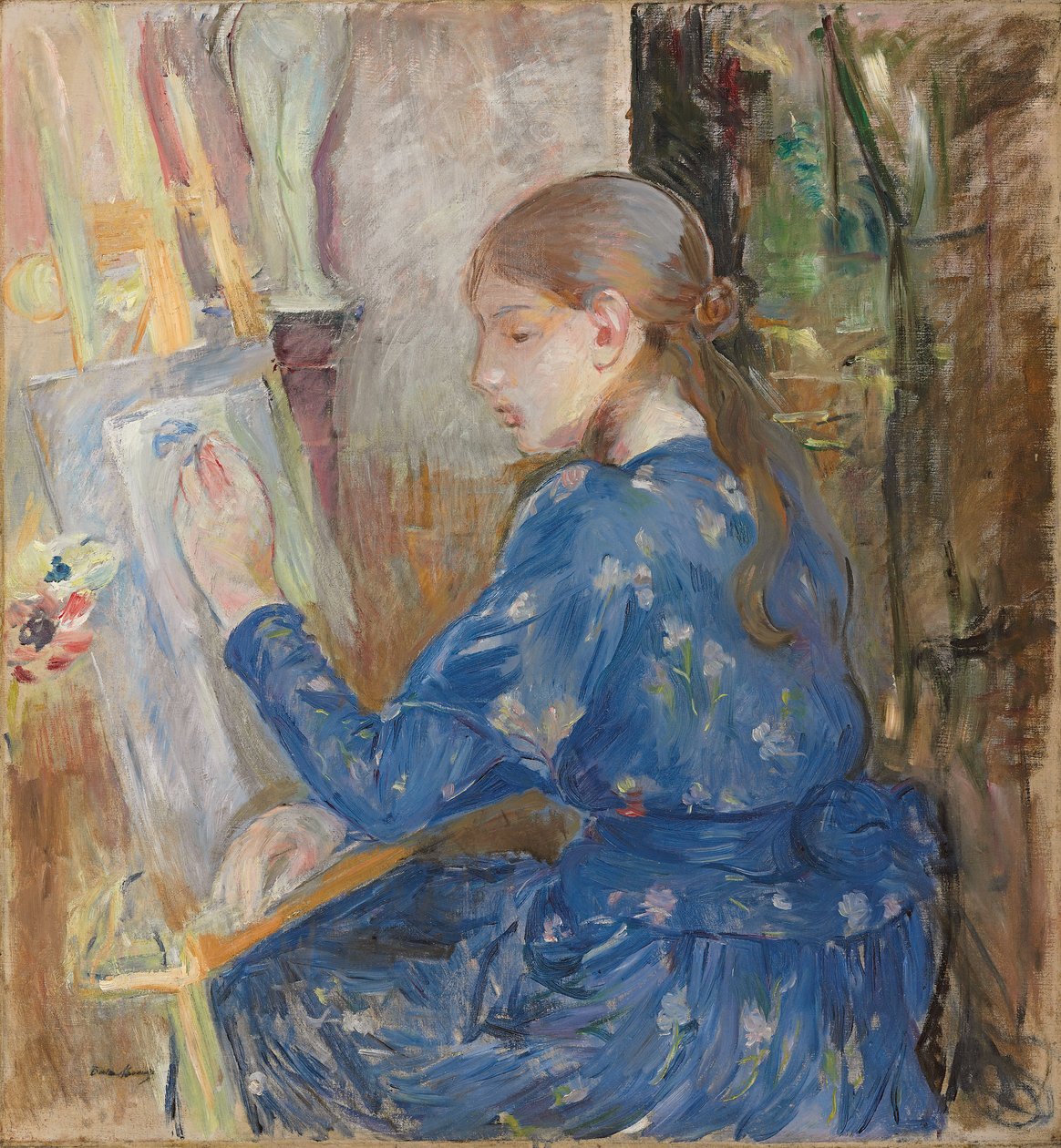 Nuori tyttö kirjoittaminen; Nuori tyttö kirjoittamassa, 1891 tekijältä Berthe Morisot