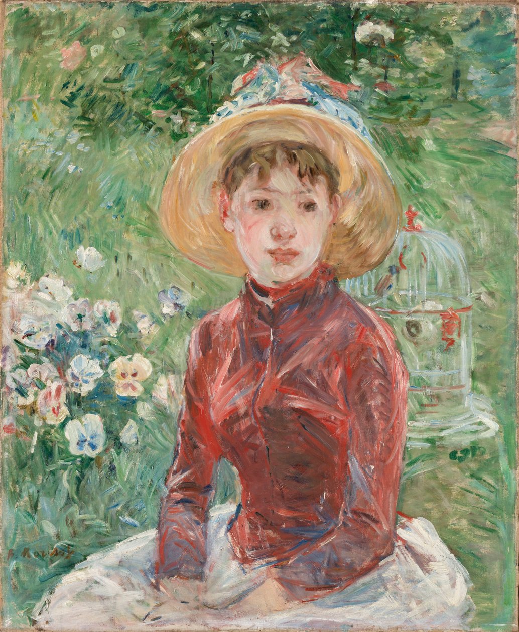 Nuori tyttö ruoholla, punainen liivi Mademoiselle Isabelle Lambert, 1885. tekijältä Berthe Morisot