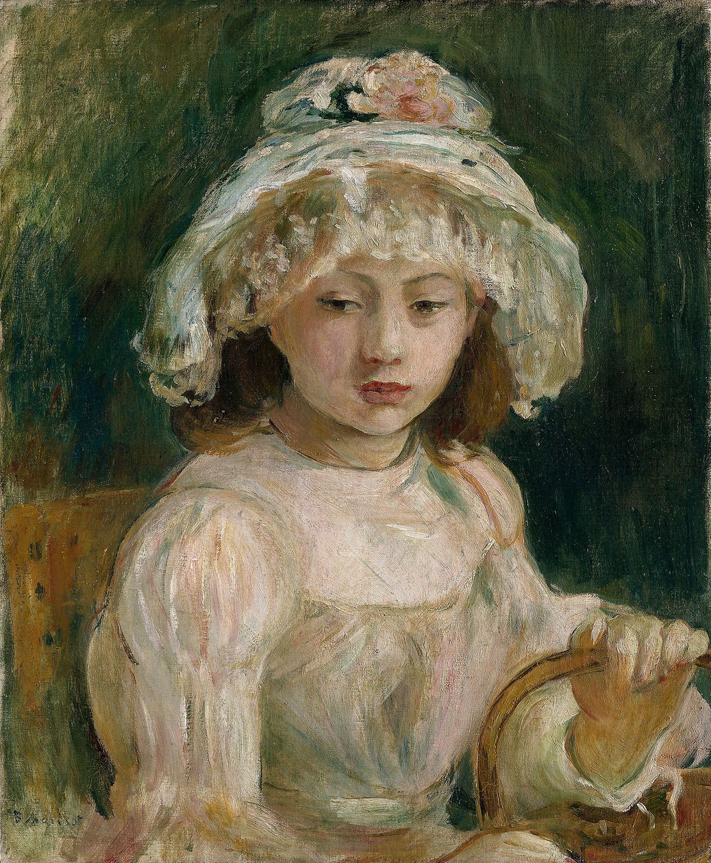 Nuori tyttö hattulla (öljy kankaalle) tekijältä Berthe Morisot