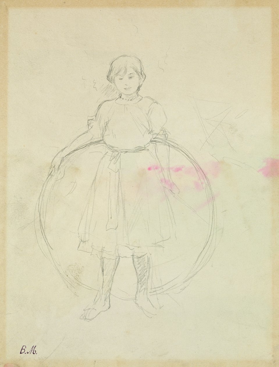 Nuori tyttö vanne, 1888 (grafiitti paperille) tekijältä Berthe Morisot