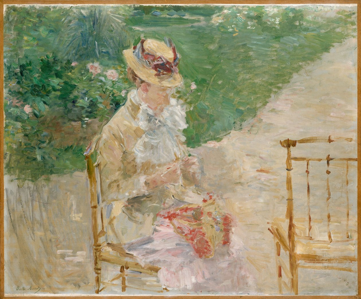 Nuoren naisen neule, n. 1883 (öljy kankaalle) tekijältä Berthe Morisot