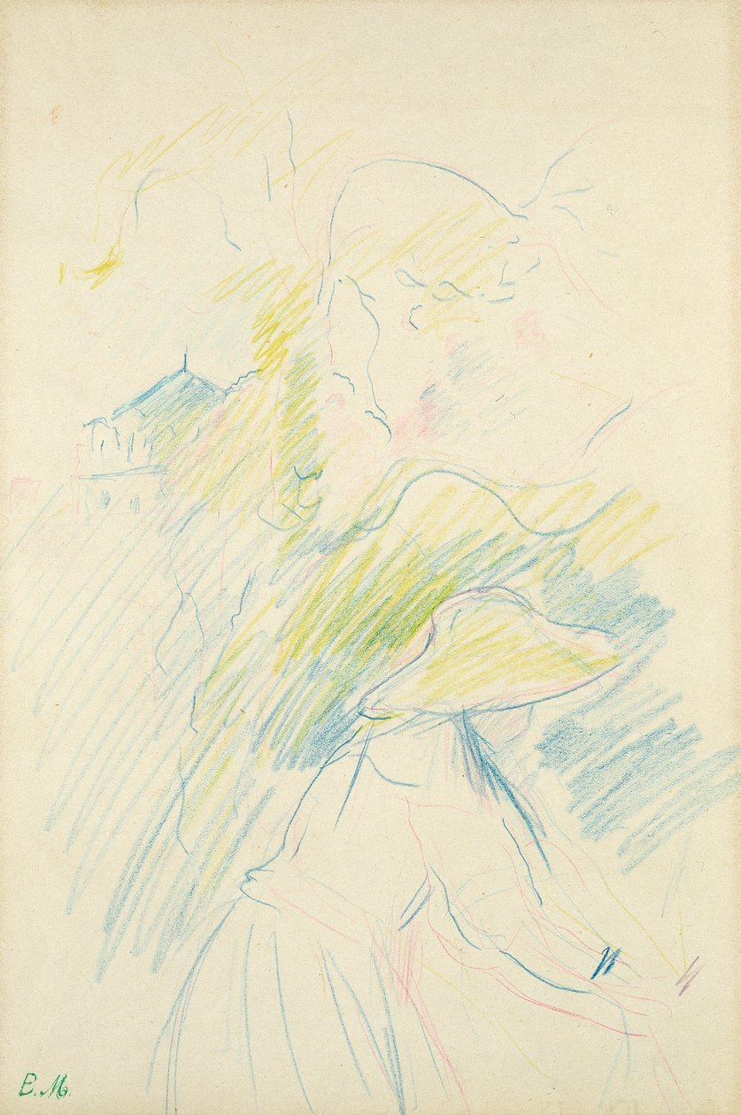 Nuori tyttö puutarhassa, 1888 (värikynä paperille) tekijältä Berthe Morisot